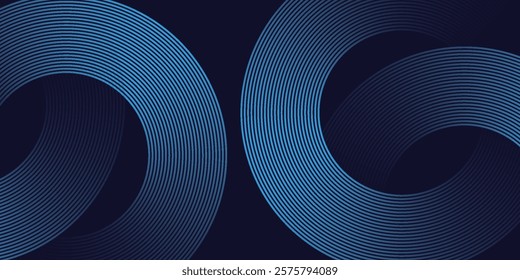 Abstract blue glowing geometric lines on dark blue background. Modern shiny blue circle lines pattern. Futuristic technology concept. Suit for cover, poster, banner, brochure modern abstract