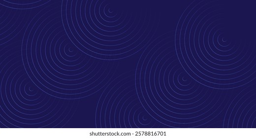 Abstract blue glowing geometric lines on dark blue background. Modern shiny blue circle lines pattern. Futuristic technology concept. Suit for cover, poster, banner, header, website.