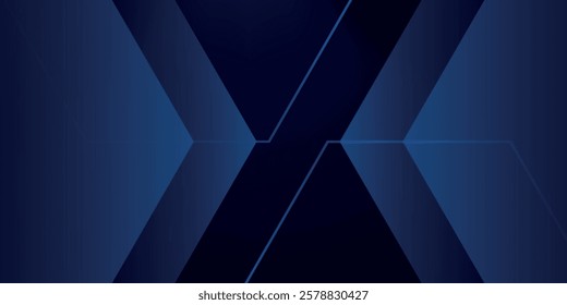 Abstract blue glowing geometric lines on dark blue background. Modern shiny blue circle lines pattern. Futuristic technology concept. Suit for cover, poster