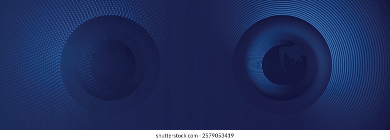 Abstract blue glowing geometric lines on dark blue background. Modern shiny blue circle lines pattern. Futuristic technology concept.	
