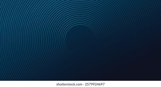 Abstract blue glowing geometric lines on dark blue background. Modern shiny blue circle lines pattern. Futuristic technology concept. Suit for cover, poster, banner, header, website.