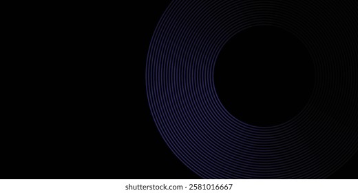 Abstract blue glowing geometric lines on dark blue background. Modern shiny blue circle lines pattern. Futuristic technology concept. Suit for cover, poster,