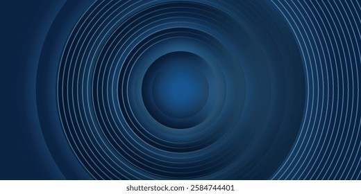 Abstract blue glowing geometric lines on dark blue background. Modern shiny blue circle lines pattern. Futuristic technology concept.