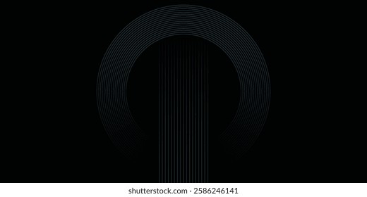 Abstract blue glowing geometric lines on dark blue background. Modern shiny blue circle lines pattern. Futuristic technology concept.