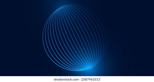 Abstract blue glowing geometric lines on dark blue background. Modern shiny blue circle lines pattern.