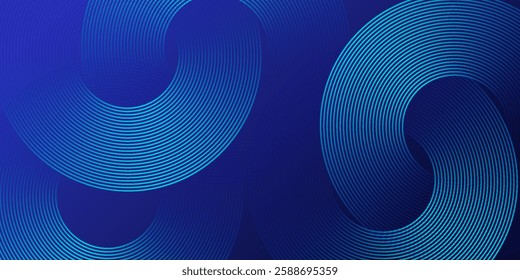 Abstract blue glowing geometric lines on dark blue background. Modern shiny blue circle lines pattern. Futuristic technology concept. Suit for cover, poster, banner