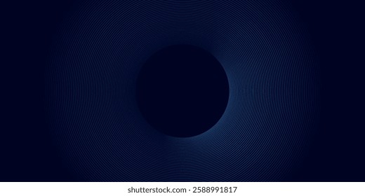 Abstract blue glowing geometric lines on dark blue background. Modern shiny blue circle lines pattern. Futuristic technology concept.	