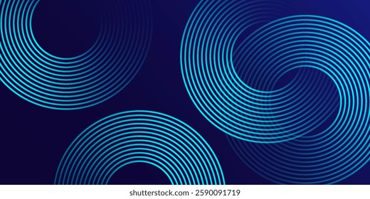 Abstract blue glowing geometric lines on dark blue background. Modern shiny blue circle lines pattern. Futuristic technology concept. Suit for cover, poster, banner, brochure