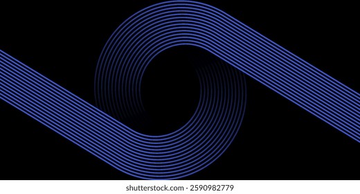 Abstract blue glowing geometric lines on dark blue background. Modern shiny blue circle lines pattern. Futuristic technology concept. Suit for cover, poster, banner, brochure, header, website