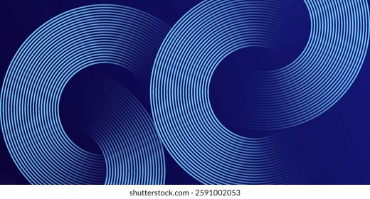 Abstract blue glowing geometric lines on dark blue background. Modern shiny blue circle lines pattern. Futuristic technology concept. Suit for cover, poster, banner, brochure, header, website