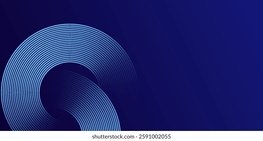 Abstract blue glowing geometric lines on dark blue background. Modern shiny blue circle lines pattern. Futuristic technology concept. Suit for cover, poster, banner, brochure, header, website