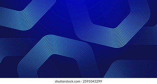 Abstract blue glowing geometric lines on dark blue background. Modern shiny blue circle lines pattern. Futuristic technology concept. Suit for cover, poster,