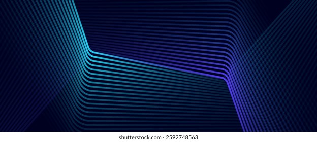 Abstract blue glowing geometric lines on dark background. Modern shiny blue rounded square lines pattern. Futuristic technology concept
