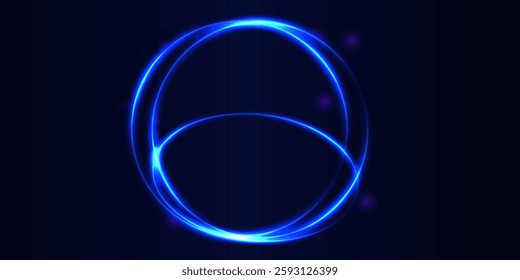 Abstract blue glowing geometric lines on dark blue background. Modern shiny blue circle lines pattern. Futuristic technology concept.