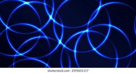 Abstract blue glowing geometric lines on dark blue background. Modern shiny blue circle lines pattern. 