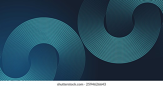 Abstract blue glowing geometric lines on dark blue background. Modern shiny blue circle lines pattern. Futuristic technology concept. Suit for cover, poster, banner, brochure, header, website. eps 10