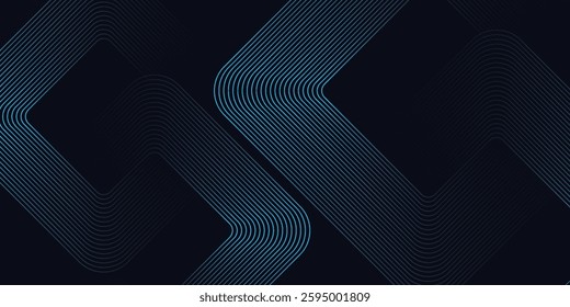 Abstract blue glowing geometric lines on dark background. Modern shiny blue rounded square lines pattern. Futuristic technology concept. Suit for poster, cover, banner, presentation, website, flyer