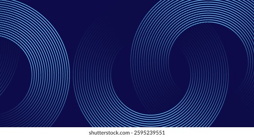 Abstract blue glowing geometric lines on dark blue background. Modern shiny blue circle lines pattern. modern vector