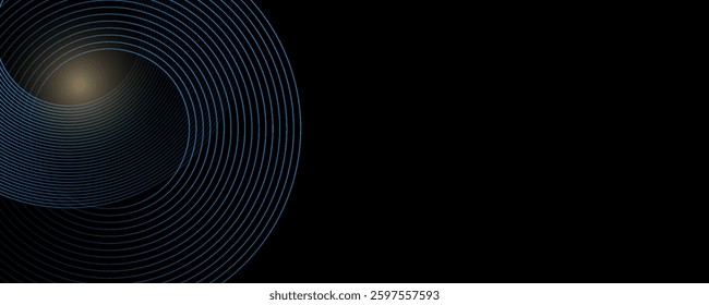 Abstract blue glowing geometric lines on dark blue background. Modern shiny blue circle lines pattern. Futuristic technology concept. Suit for cover, poster, banner, brochure, header, website