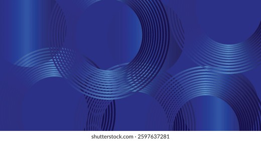 Abstract blue glowing geometric lines on dark blue background. Modern shiny blue circle lines pattern. Futuristic technology concept. Suit for cover, poster,