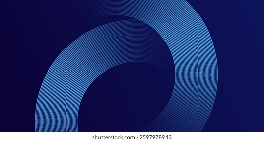 Abstract blue glowing geometric lines on dark blue background. Modern shiny blue circle lines pattern. Futuristic technology concept. Suit for cover, poster, banner, brochure, header, website