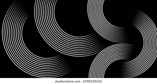 Abstract blue glowing geometric lines on dark blue background circle arts