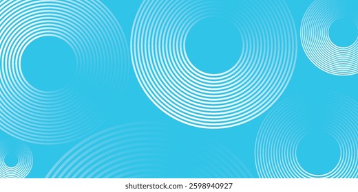 Abstract blue glowing geometric lines on dark blue background. Futuristic technology concept. Modern shiny blue circle lines pattern.