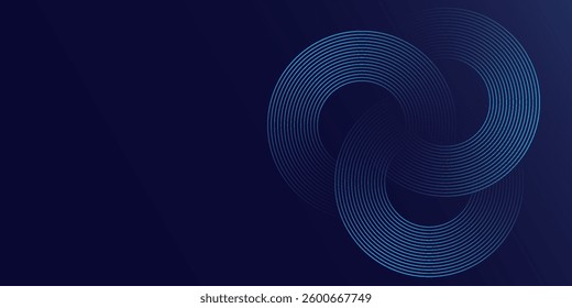 Abstract blue glowing geometric lines on dark blue background. Modern shiny blue circle lines pattern. Futuristic technology concept. Suit for cover, poster, banner, brochure, header, website
