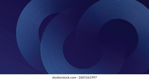 Abstract blue glowing geometric lines on dark blue background. Modern shiny blue circle lines pattern. Futuristic technology concept. Suit for cover, poster, banner, vector art simple