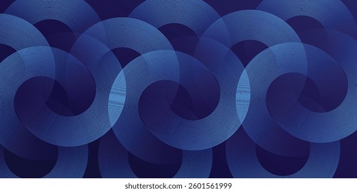 Abstract blue glowing geometric lines on dark blue background. Modern shiny blue circle lines pattern. Futuristic technology concept. Suit for cover, poster, banner, vector art simple