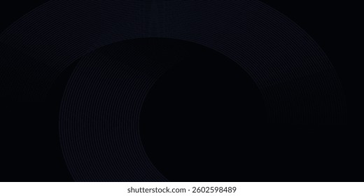 Abstract blue glowing geometric lines on dark blue background. Modern shiny blue circle lines pattern. Futuristic technology concept. Suit for cover, poster, banner, brochure, header, website
