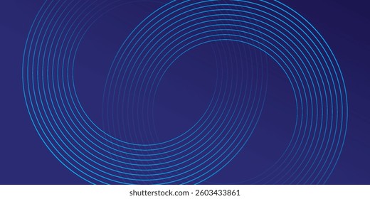 Abstract blue glowing geometric lines on dark blue background. Modern shiny blue circle lines pattern. Futuristic technology concept. Suit for cover, poster, banner, brochure, header, website
