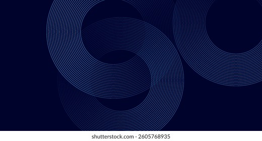 Abstract blue glowing geometric lines on dark blue background. Modern shiny blue circle lines pattern. Futuristic technology concept. Suit for cover, poster, banner, brochure, header, website