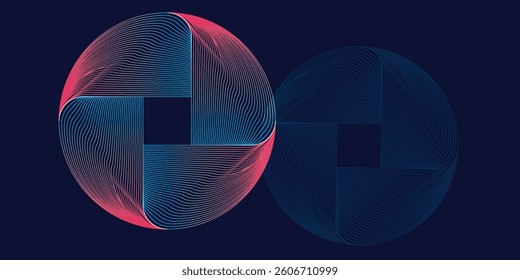 Abstract blue glowing geometric lines on dark blue background. Modern shiny blue circle lines pattern. Futuristic technology concept