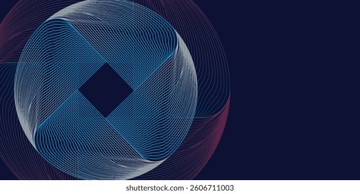 Abstract blue glowing geometric lines on dark blue background. Modern shiny blue circle lines pattern. Futuristic technology concept
