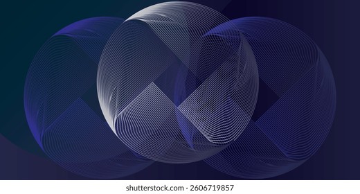 Abstract blue glowing geometric lines on dark blue background. Modern shiny blue circle lines pattern. Futuristic technology new concept. Suit for cover, poster, banner, brochure, header, website.
