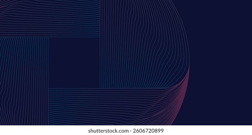 Abstract blue glowing geometric lines on dark blue background. Modern shiny blue circle lines pattern. Futuristic technology modern concept