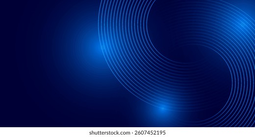Abstract blue glowing geometric lines on dark blue background. Modern shiny blue circle lines pattern. Futuristic technology concept. vector eps10