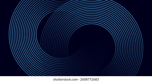 Abstract blue glowing geometric lines on dark blue background. Modern shiny blue circle lines pattern. Futuristic technology concept. vector illustration