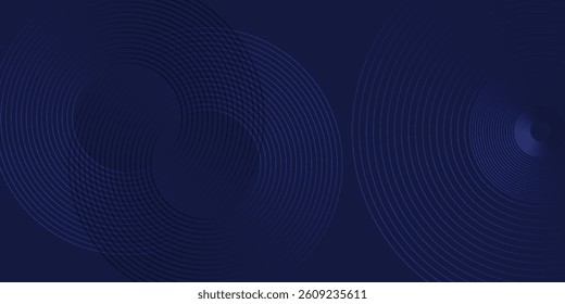 Abstract blue glowing geometric lines on dark blue background. Modern shiny blue circle lines pattern. Futuristic technology concept. Suit for cover, poster,