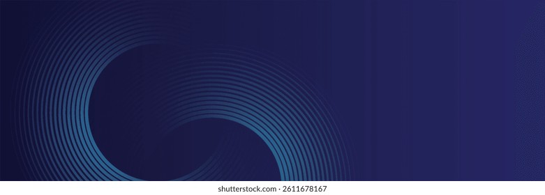 Abstract blue glowing geometric lines on dark blue background. Modern shiny blue circle lines pattern. Futuristic technology concept. Suit for cover, poster, banner, brochure, header, website