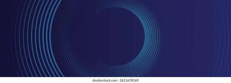 Abstract blue glowing geometric lines on dark blue background. Modern shiny blue circle lines pattern. Futuristic technology concept. Suit for cover, poster, banner, brochure, header, website