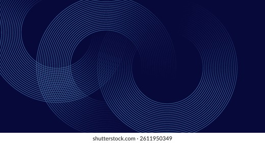 Abstract blue glowing geometric lines on dark blue background. Modern shiny blue circle lines pattern. Futuristic technology concept