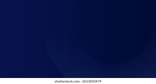 Abstract blue glowing geometric lines on dark blue background. Modern shiny blue circle lines pattern. Futuristic technology concept. Suit for cover, poster, banner, header, website.eps10