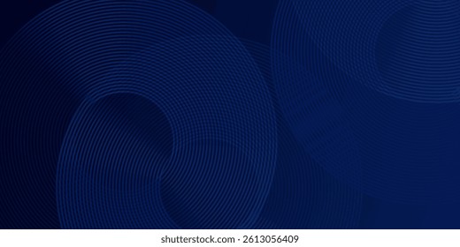 Abstract blue glowing geometric lines on dark blue background. Modern shiny blue circle lines pattern. Futuristic technology concept. Suit for cover, poster, banner, brochure, header, website