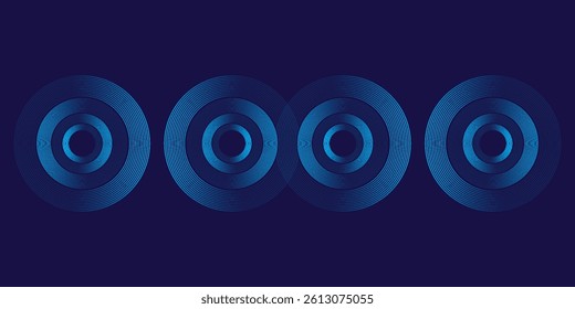 Abstract blue glowing geometric lines on dark blue background. Modern shiny blue circle lines pattern. Futuristic technology concept. Suit for cover, poster, banner, brochure, header, website