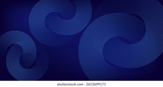 Abstract blue glowing geometric lines on dark blue background. Modern shiny blue circle lines pattern. Futuristic technology concept. Suit for cover, poster, banner, brochure, header, website