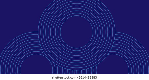 Abstract blue glowing geometric lines on dark blue background. Modern shiny blue circle lines pattern. Futuristic technology concept. Suit for cover, poster, banner eps 10.