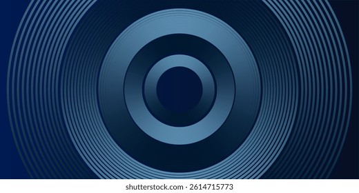 Abstract blue glowing geometric lines on dark blue background. Modern shiny blue circle lines pattern. Futuristic technology concept. Suit for cover, poster, banner, brochure, header, website. eps 10