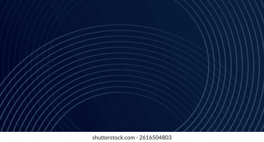Abstract blue glowing geometric lines on dark blue background. Modern shiny blue circle lines pattern.